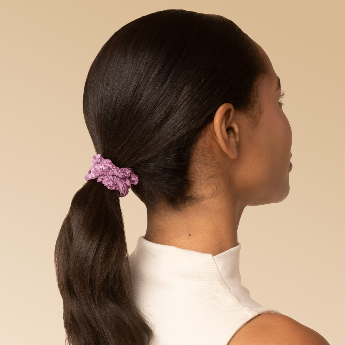 Cherry Lacquer & Dusty Pink Ruched Lace Scrunchies 5pc Set