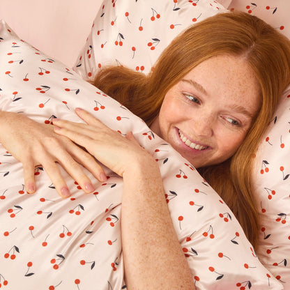 Satin Pillowcase in Cherry Print - King