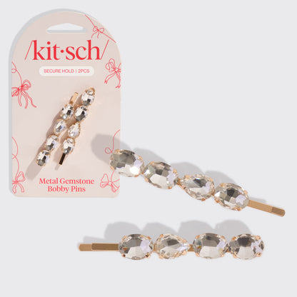 White Gemstone Bobby Pins
