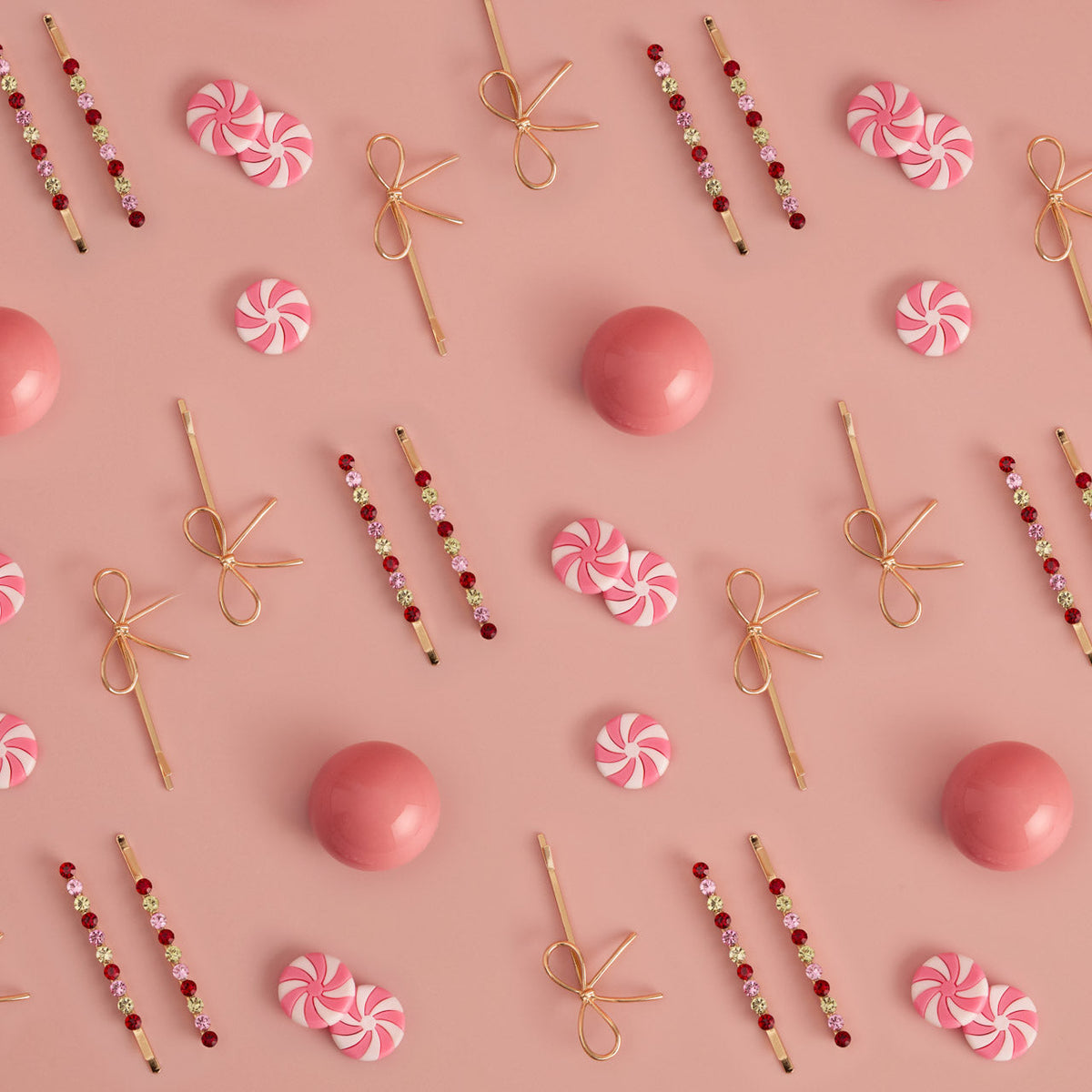 Red, Pink, & Green Gemstone and Bow Bobby Pins