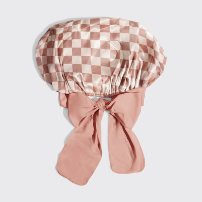 Terracotta Checker Oversized Satin Bonnet