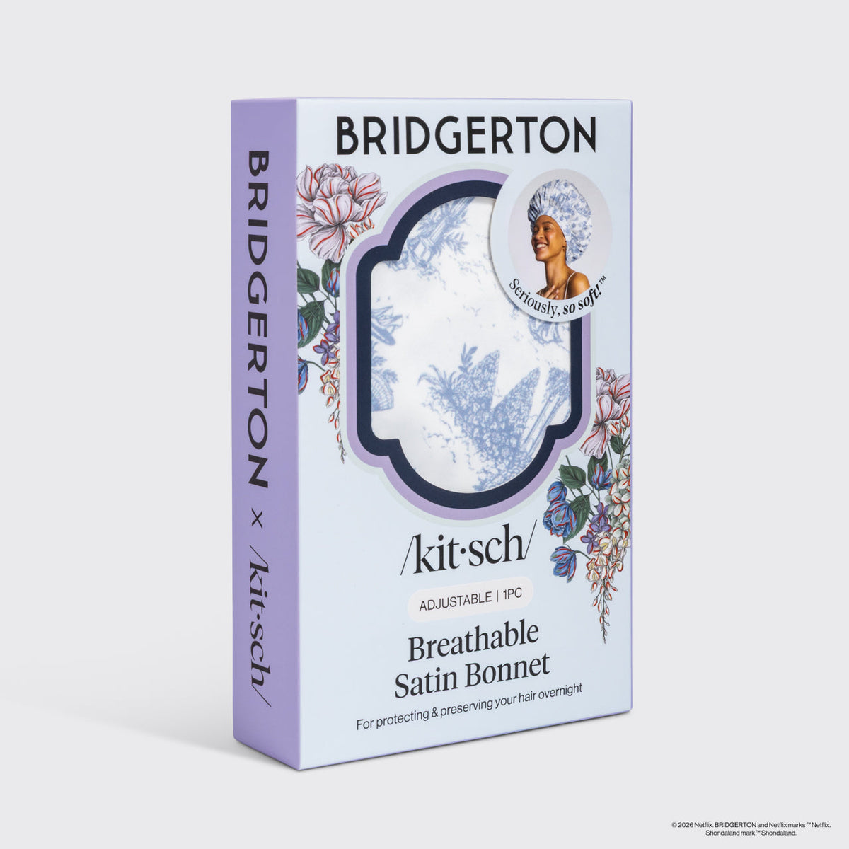 Bridgerton x Kitsch Breathable Satin Bonnet in Garden Toile