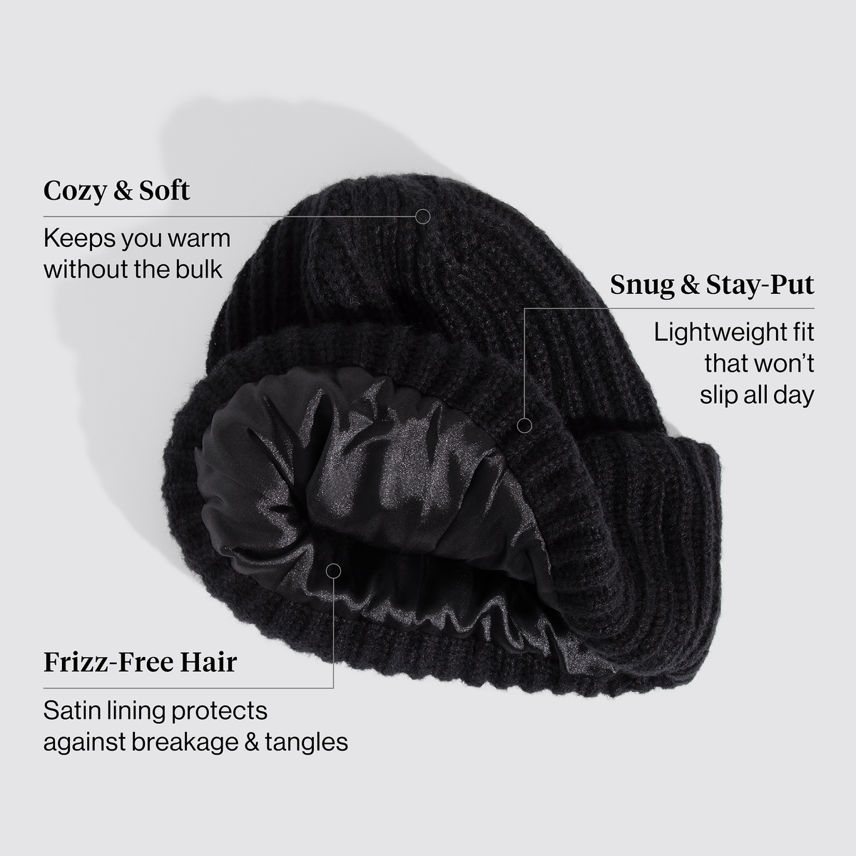 Glazey™ Satin-Lined Beanie in Black