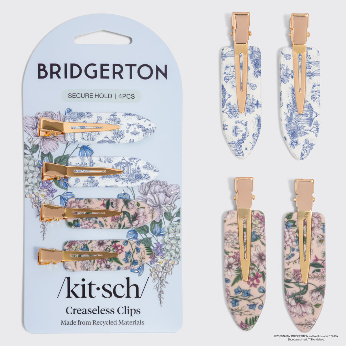 Bridgerton x Kitsch Creaseless Clips in Toile in Bloom