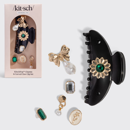 KitschPop™️ Curved Claw Clip & Charms in Vintage Black