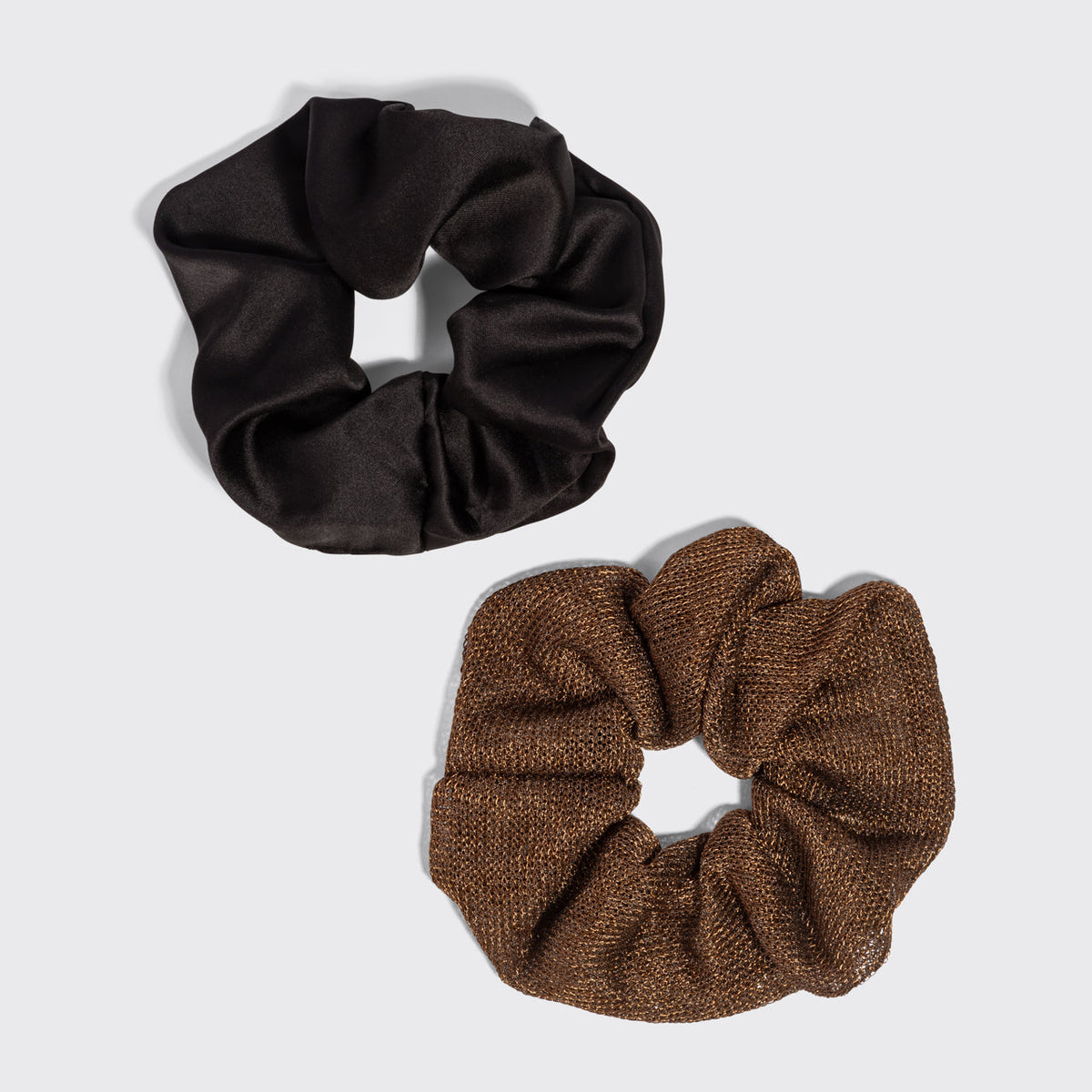 Black & Chocolate Metallic Mesh and Satin Scrunchies 2pc Set