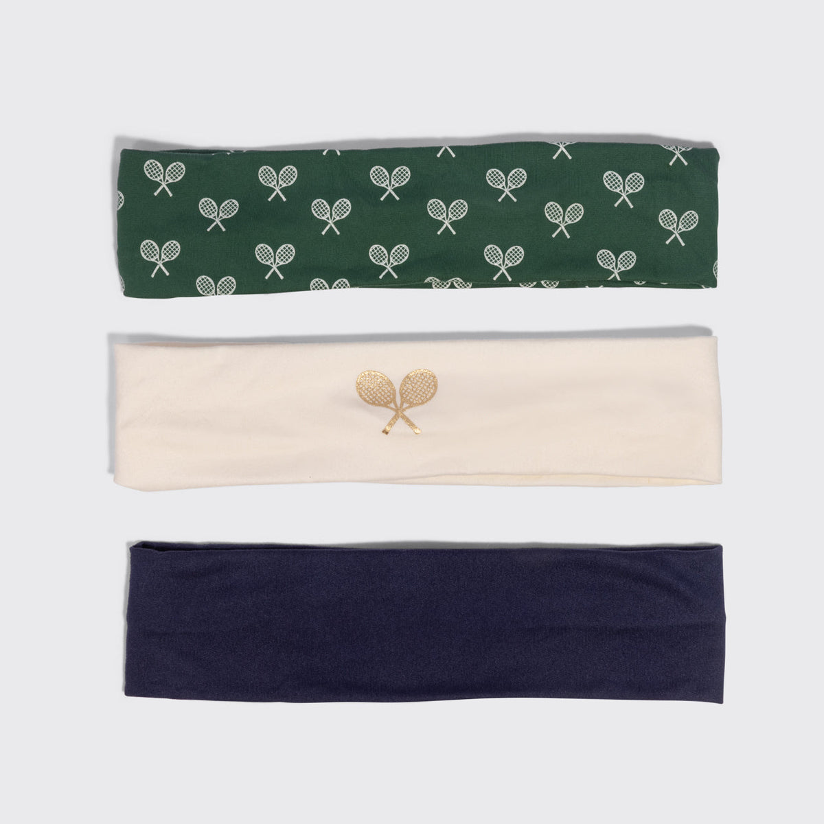 Cream, Court Green & Navy Blue Active Headbands 3pc Set