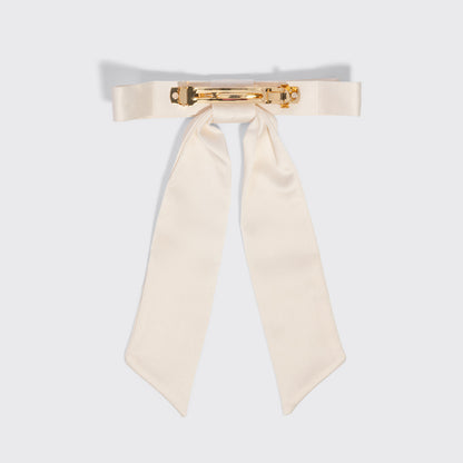 Cream Satin Bow Hair Clip