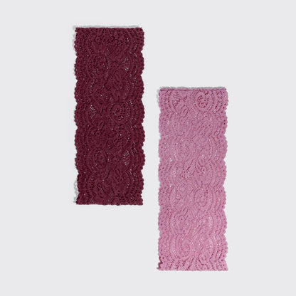 Cherry Lacquer & Dusty Pink Wide Lace Headbands 2pc Set