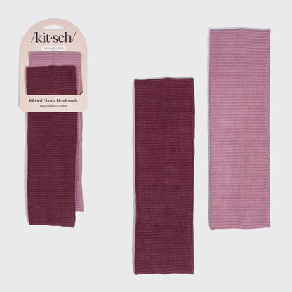 Dusty Pink & Cherry Lacquer Ribbed Elastic Headbands 2pc Set