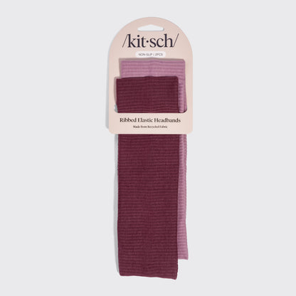 Dusty Pink & Cherry Lacquer Ribbed Elastic Headbands 2pc Set