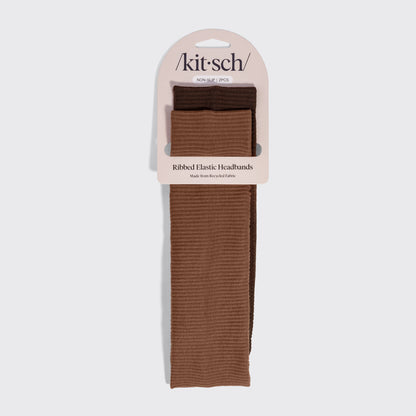 Chocolate & Mocha Ribbed Elastic Headbands 2pc Set