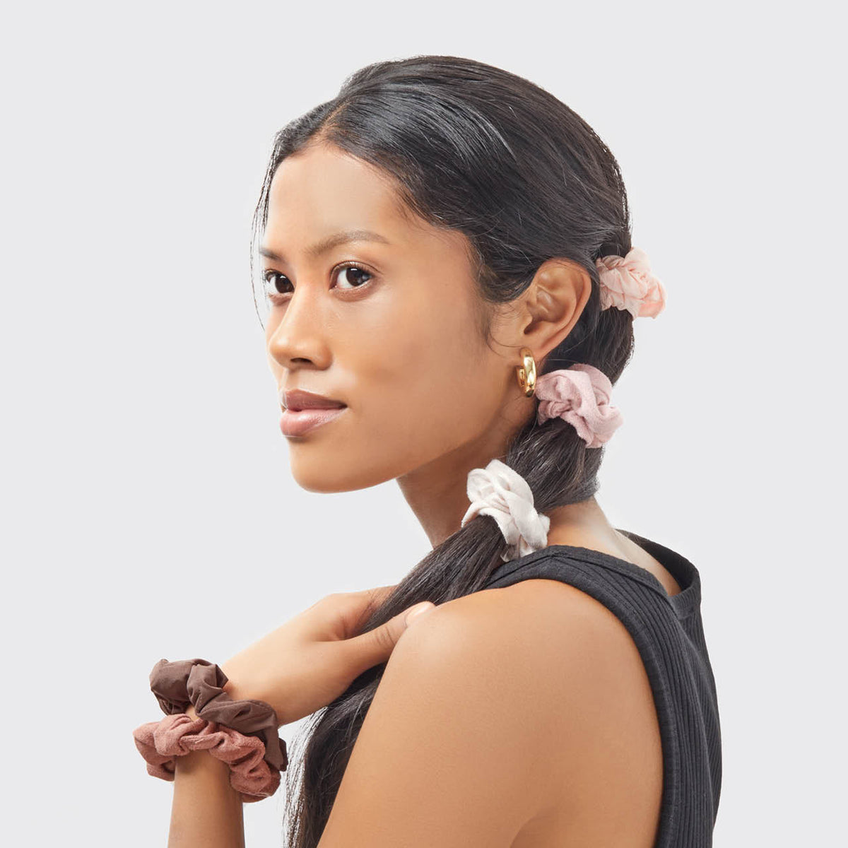 Assorted Textured Scrunchies 5pc Set - Terracotta