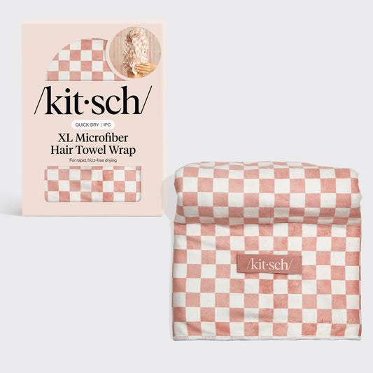 Terracotta Checker XL Hair Towel Wrap