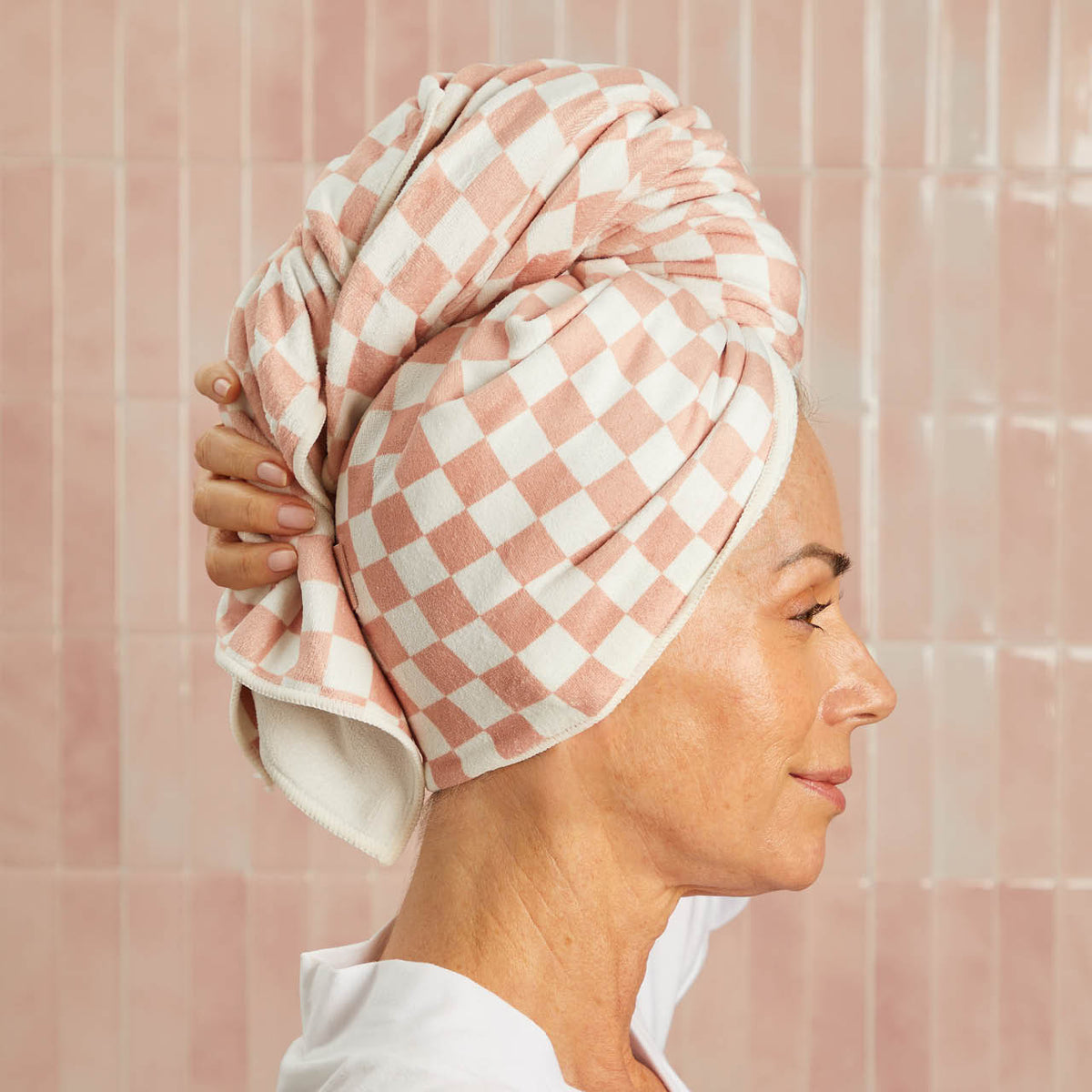 Terracotta Checker XL Hair Towel Wrap
