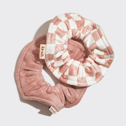 Terracotta Checker Microfiber Towel Scrunchies 2pc Set