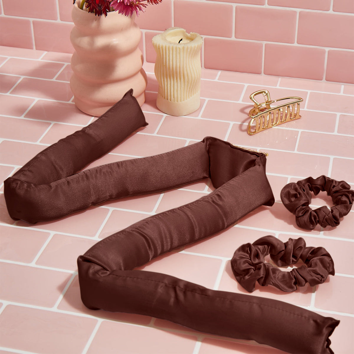 Chocolate XL Satin Heatless Curling Set