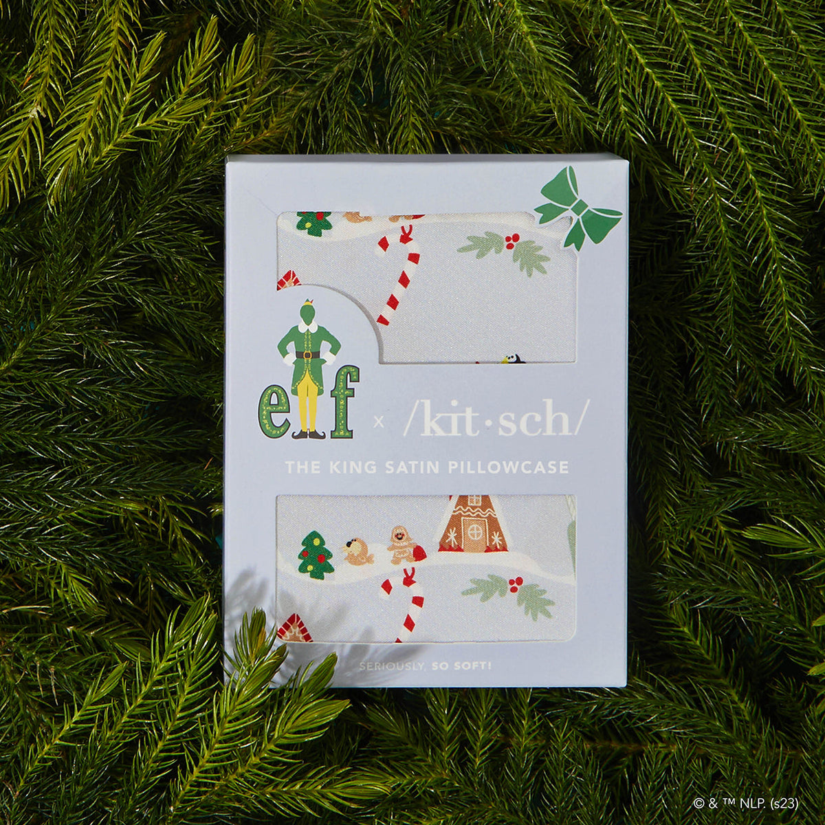 Kitsch x elf Satin Pillowcase in Periwinkle Christmas - King