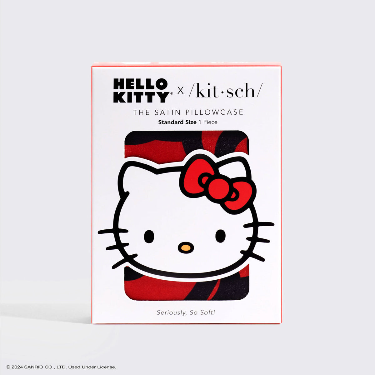Kitsch x Hello Kitty Satin Pillowcase in Kitty Bathes in a Sea of Bows