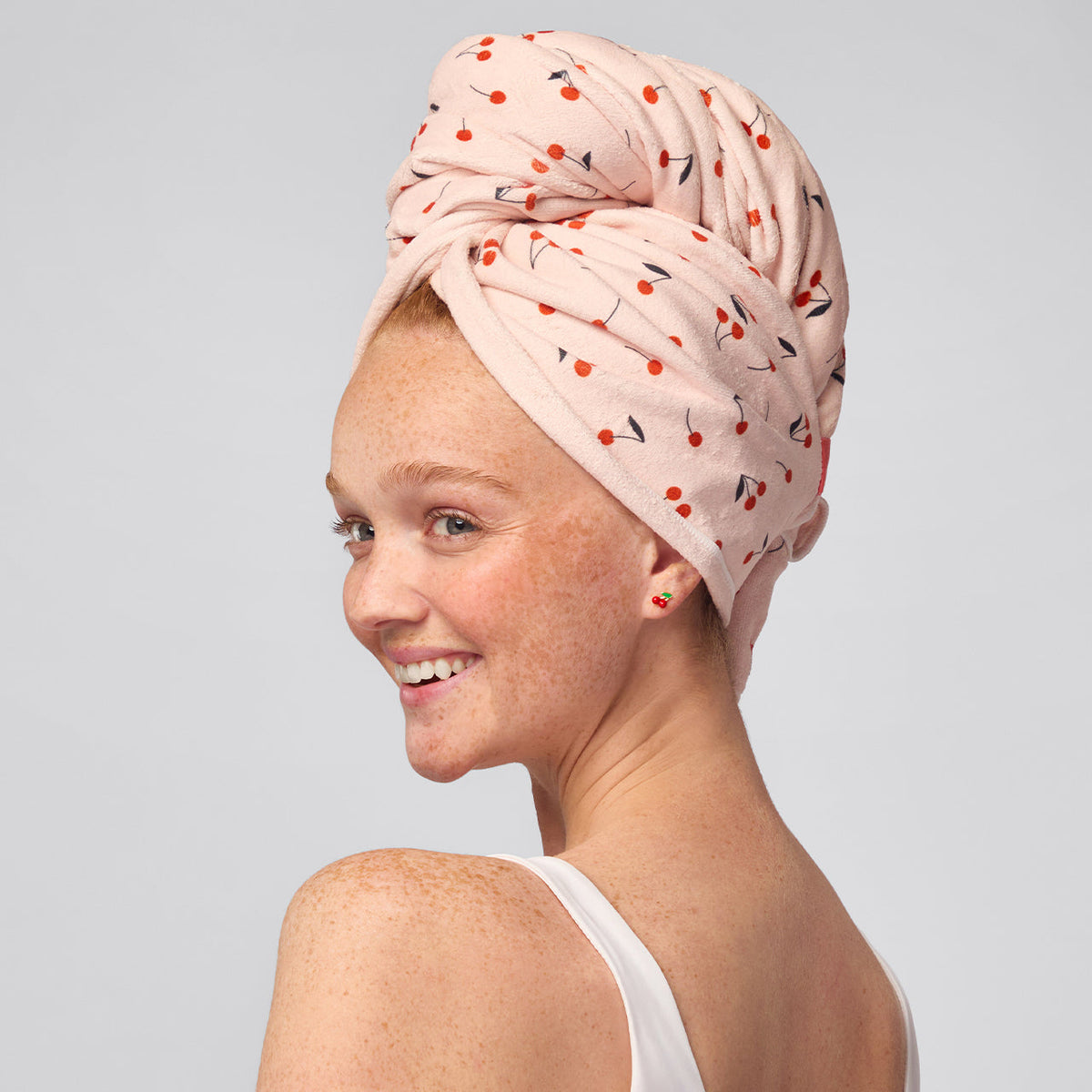 Cherry Print XL Hair Towel Wrap