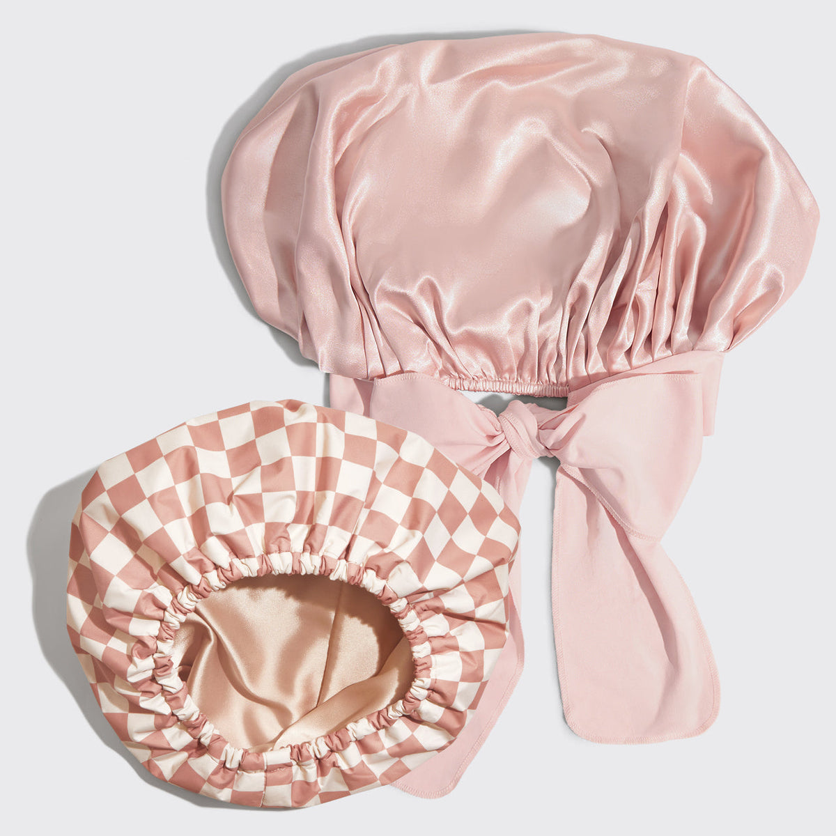 Satin Lined Flexi Shower Cap + Blush Oversized Satin Bonnet Bundle